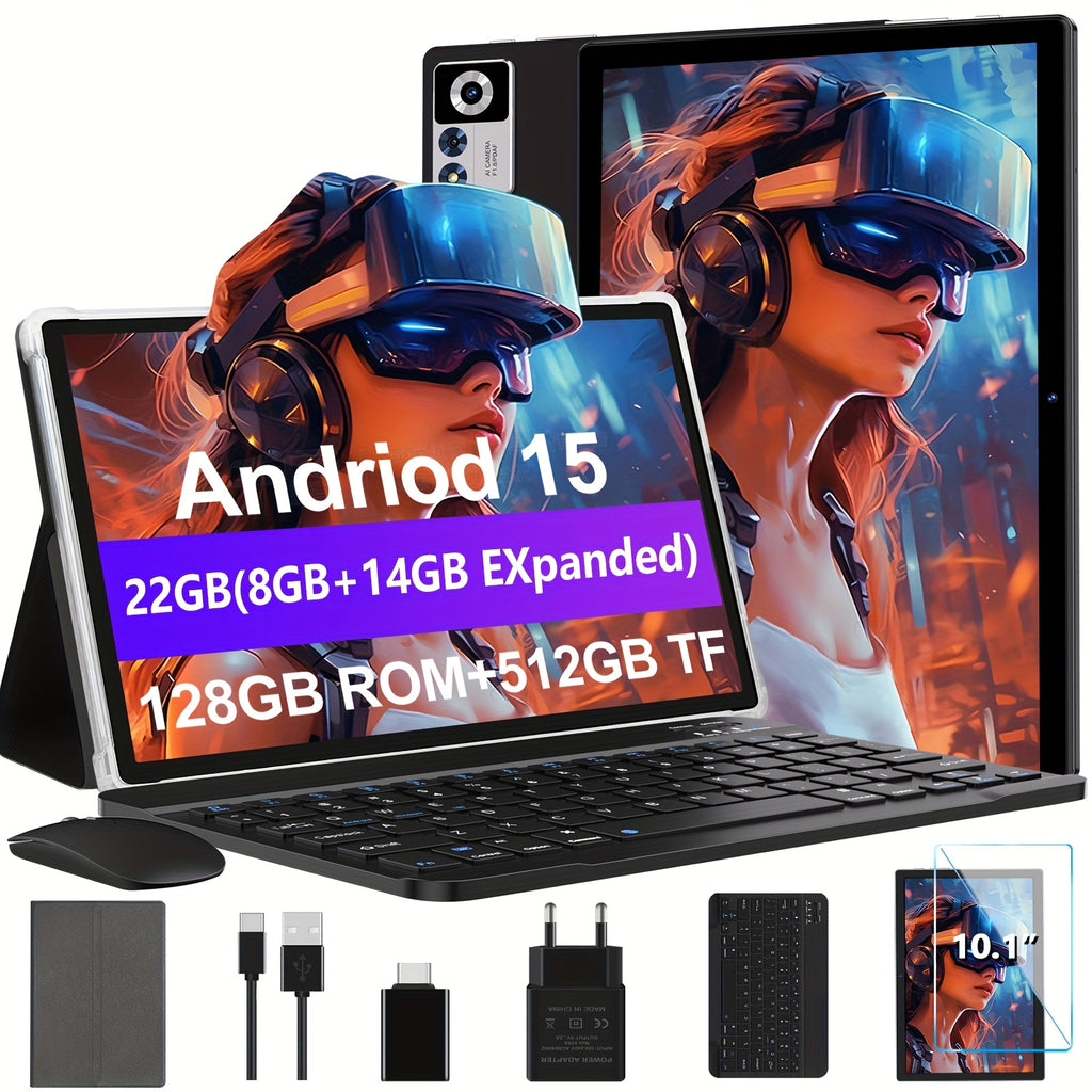 ZIOVO Newest Z168 10.1" 2-in-1 Tablet - FHD IPS Touch Screen, 22GB RAM (8GB+14GB Extended)+128GB ROM, With Case+Keyboard+Mouse+OTG, 2.0GHz Octa-Core, 8000mAh, Wi-Fi 6 & BT 5.0, 5+8MP Dual Camera, USB-C Port, Parental Control,