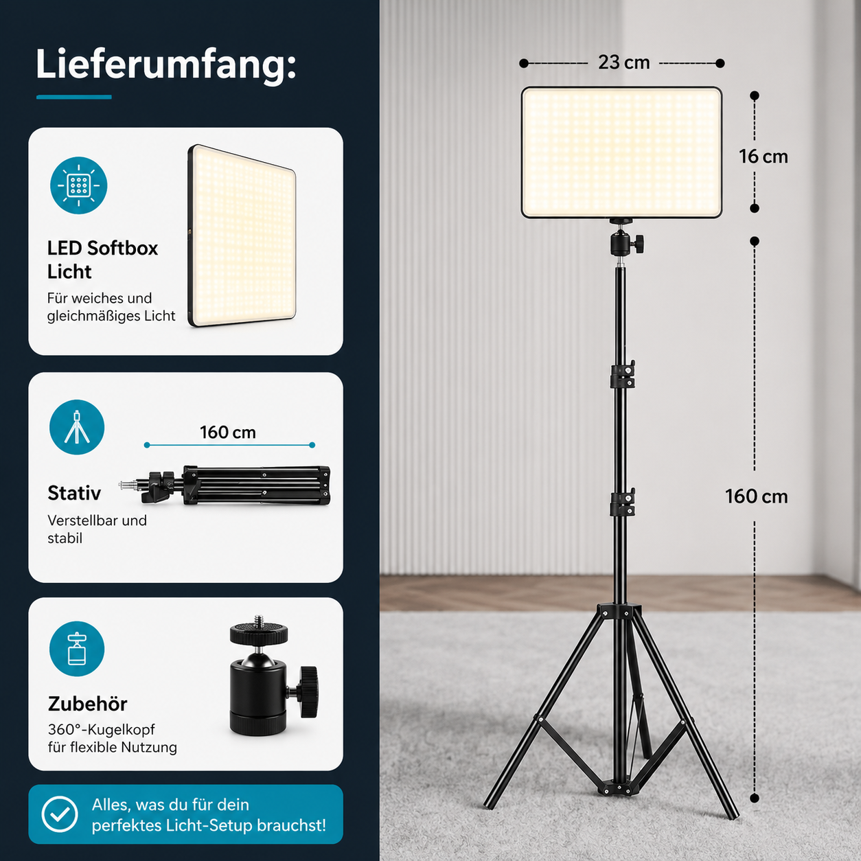 LED Studio Light Pro™ – Professionelle Video- & Content Creator Beleuchtung mit Stativ