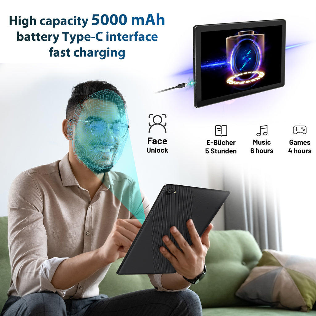 10.1 Inch Android 14 Tablet, Android Tablet, 8 (3+5)GB RAM, 64GB ROM, Expandable to 1TB, Octa-Core, Gray laptop Bag, Wireless Keyboard, Mouse, Folding Case, Stylus without electricity,HD Display, 5MP+8MP Dual Cameras, 1280*80