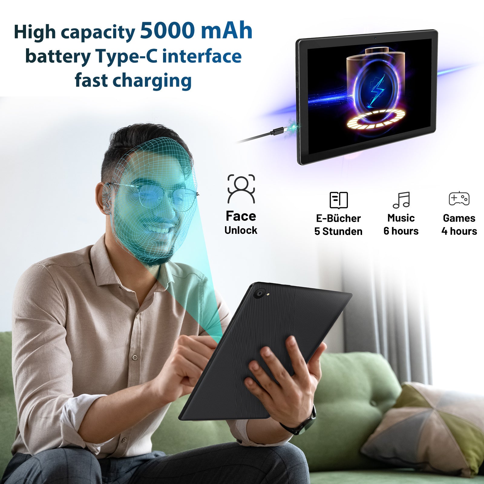 10.1 Inch Android 14 Tablet, Android Tablet, 8 (3+5)GB RAM, 64GB ROM, Expandable to 1TB, Octa-Core, Gray laptop Bag, Wireless Keyboard, Mouse, Folding Case, Stylus without electricity,HD Display, 5MP+8MP Dual Cameras, 1280*80