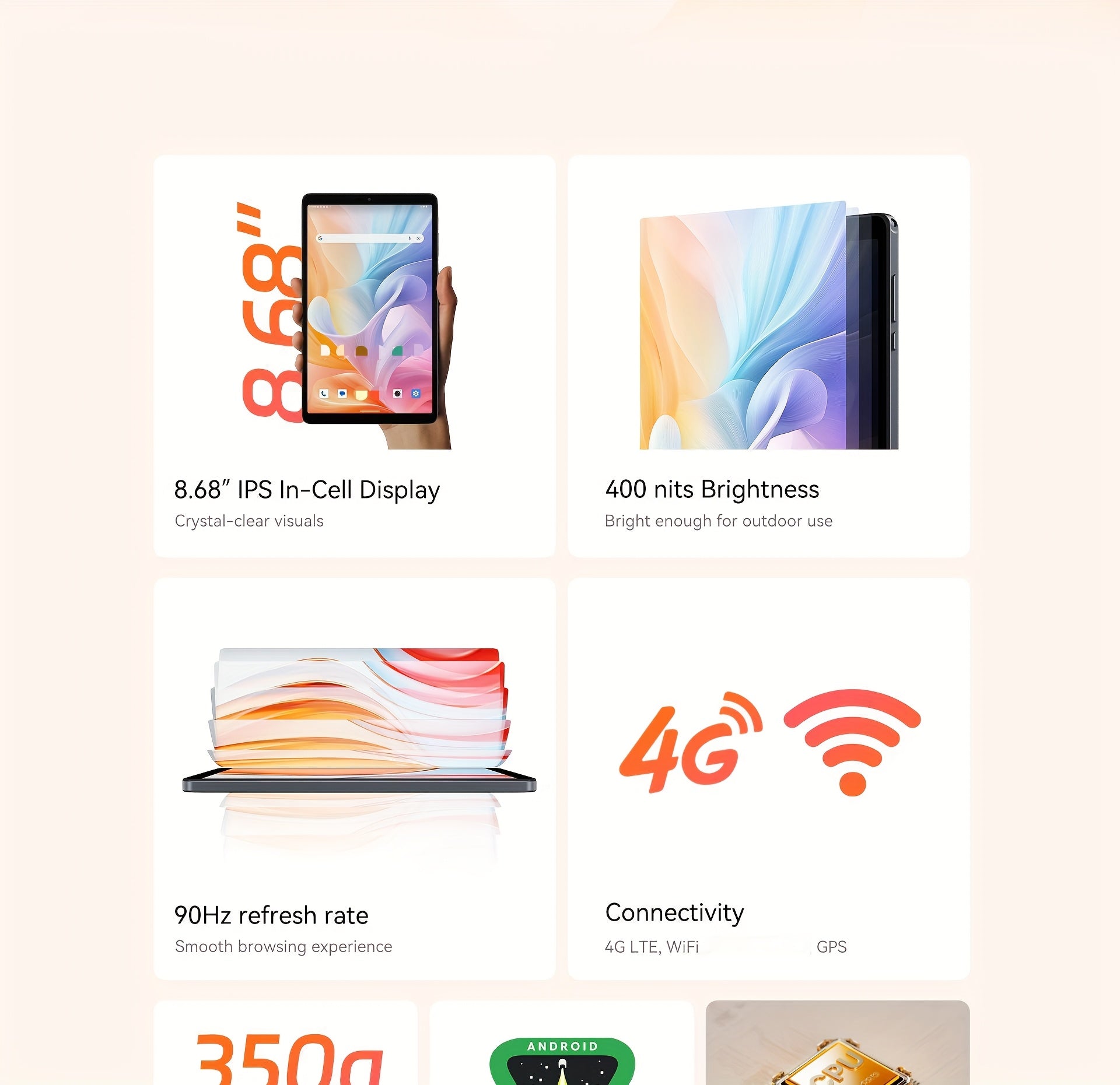 ALLDOCUBE iPlay 60 mini tablet 8.68 inch Android 15 Pad 90Hz display 4G LTE & GPS Widevine L1 12GB(4+8) RAM + 64GB ROM support expandable to 512GB Octa-Core Unisoc T606 CPU dual speakers lightweight