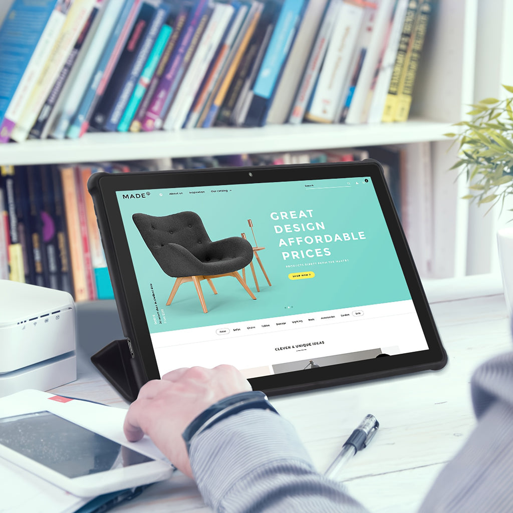 PRITOM 10.1-Inch Android 15 Tablet, 2-In-1 Tablet (Includes Keyboard, Mouse, Case, Stylus And Data Cable), 12GB (3GB + 9GB Expandable) RAM, 64GB Storage, Supports Up to 1TB Storage Expansion, 8 Million Pixel Camera, Dual-Band