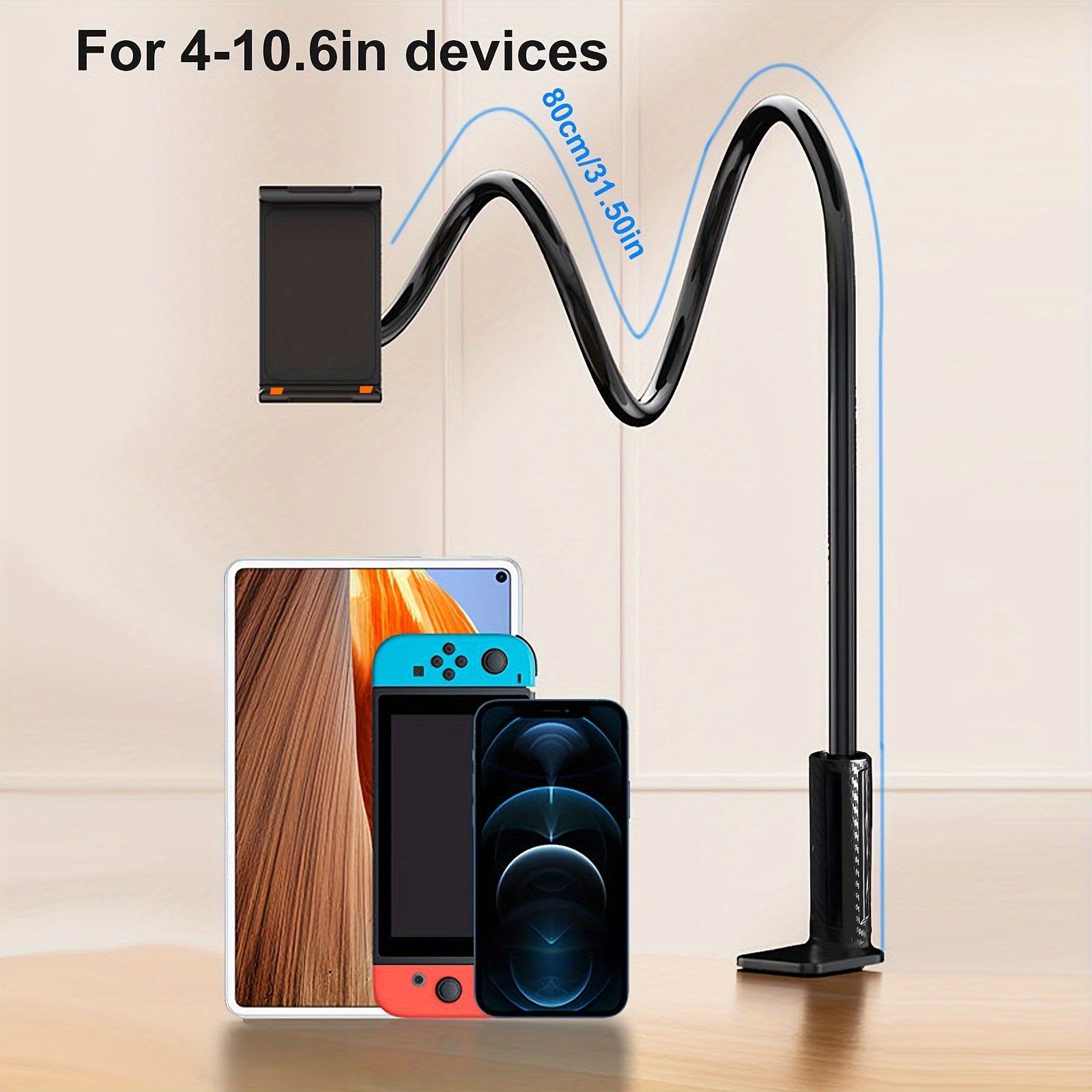 1 Upgraded Heavy-Duty Tablet & Phone Bedside Stand, Lazy Goose Neck Holder. 3D Rotating Long Arm Nightstand Mount for Phones and iPads. Universal Bracket for Online Classes Live Streaming