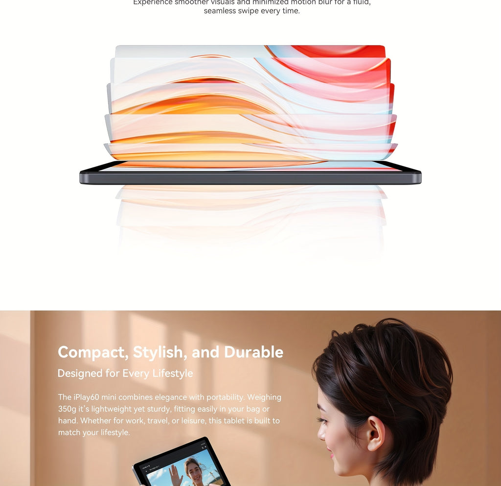 ALLDOCUBE iPlay 60 mini tablet 8.68 inch Android 15 Pad 90Hz display 4G LTE & GPS Widevine L1 12GB(4+8) RAM + 64GB ROM support expandable to 512GB Octa-Core Unisoc T606 CPU dual speakers lightweight
