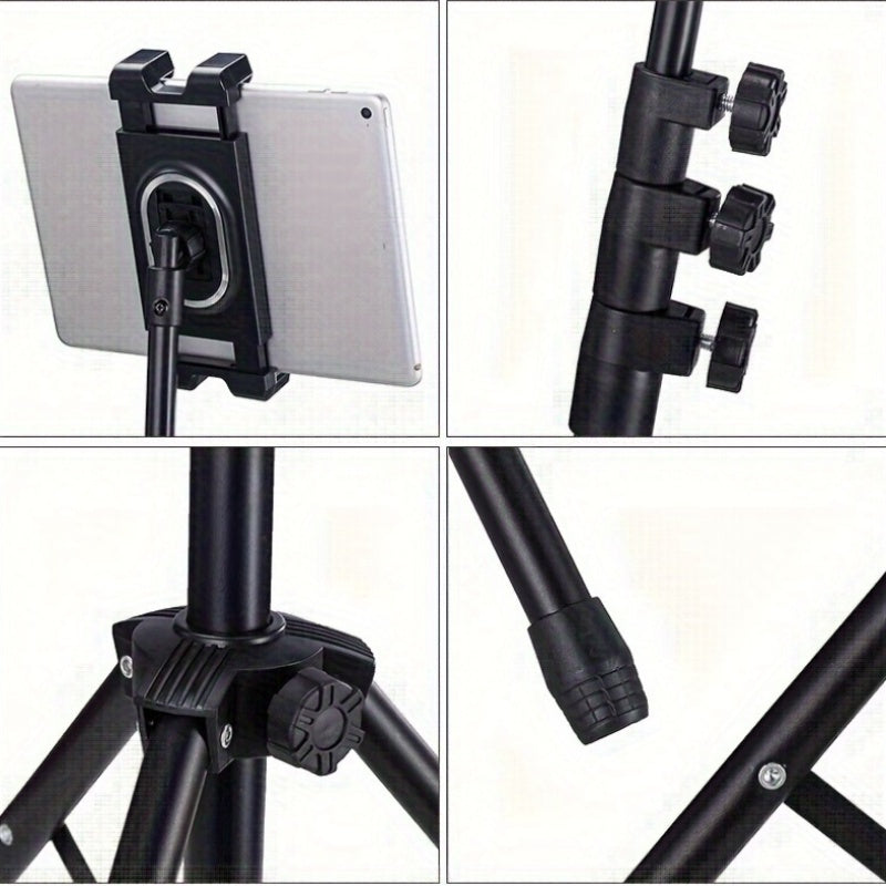 Iron Adjustable Tripod Stand Tablet Holder, Universal Tablet Mount with Telescopic Height for Live Streaming and Recording