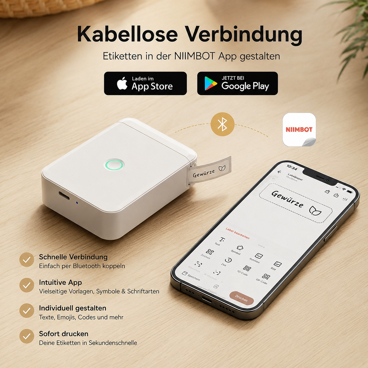 NiiMbot™ D110 – Kabelloser Mini Label Printer