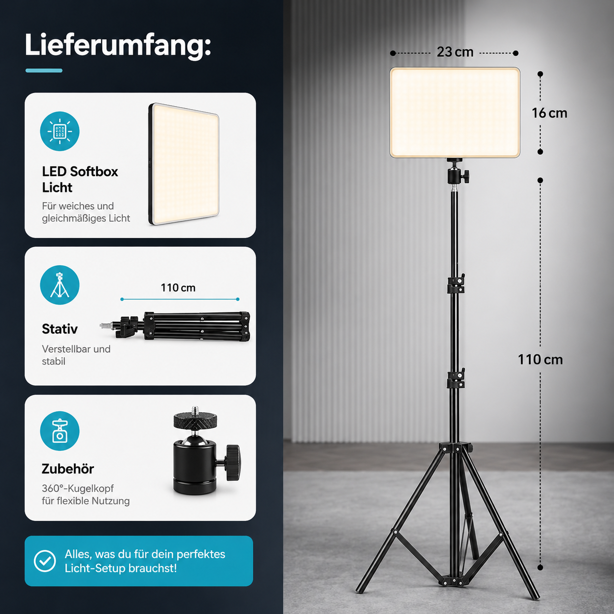 LED Studio Light Pro™ – Professionelle Video- & Content Creator Beleuchtung mit Stativ