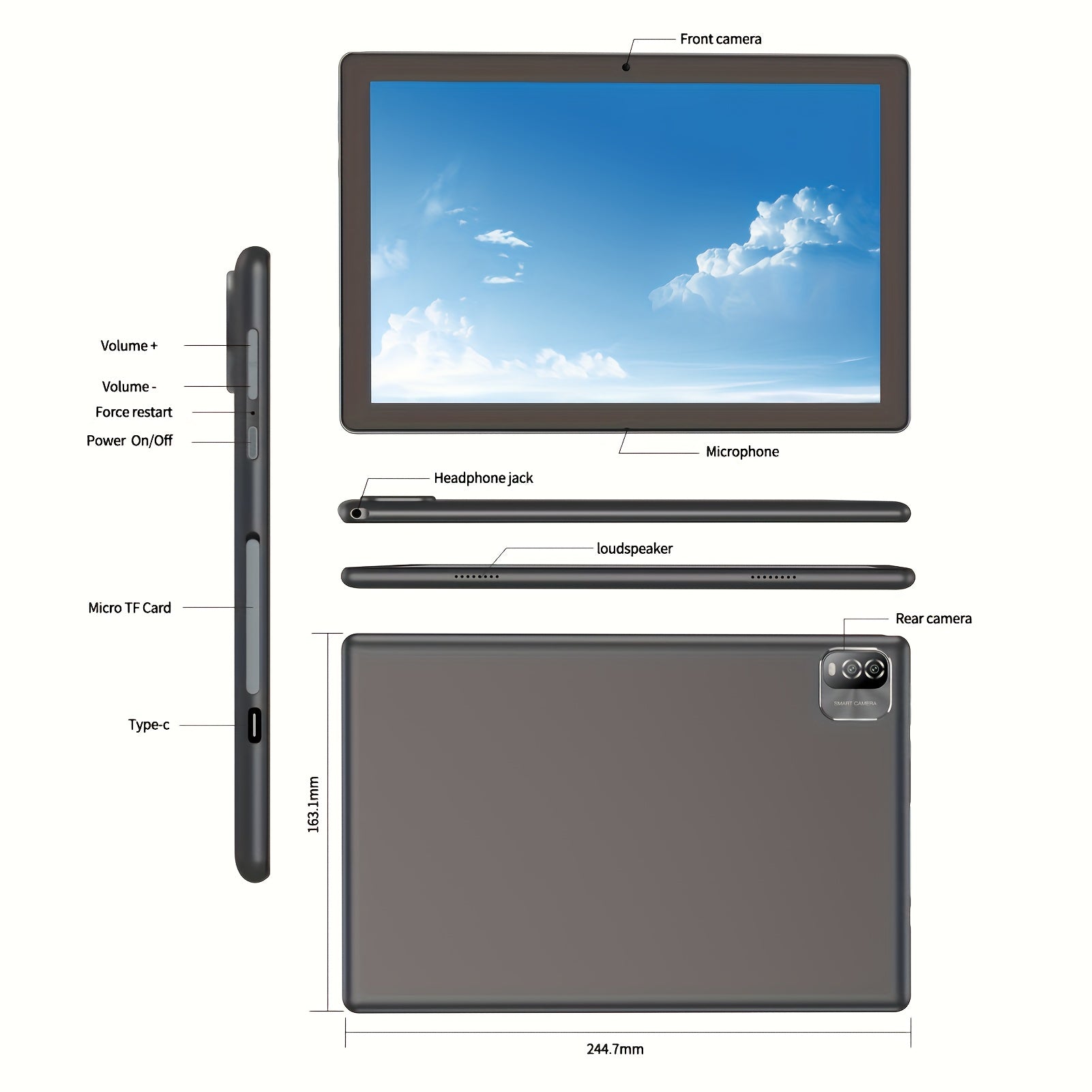 PRITOM 10.1-Inch Android 15 Tablet, 2-In-1 Tablet (Includes Keyboard, Mouse, Case, Stylus And Data Cable), 12GB (3GB + 9GB Expandable) RAM, 64GB Storage, Supports Up to 1TB Storage Expansion, 8 Million Pixel Camera, Dual-Band