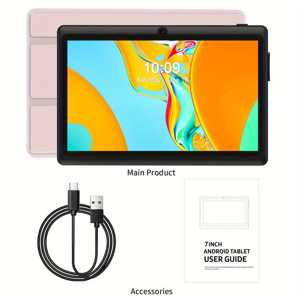 PRITOM 7-Zoll-Android-13-Tablet mit Schutzhülle, 4 GB (2 GB + 2 GB erweitert), 32 GB ROM mit Quad-Core-Prozessor, Unterstützung für Speicherkarten, 1 TB Erweiterung, HD-IPS-Display, zwei Kameras, zwei WLAN (2,4 G + 5 G), T