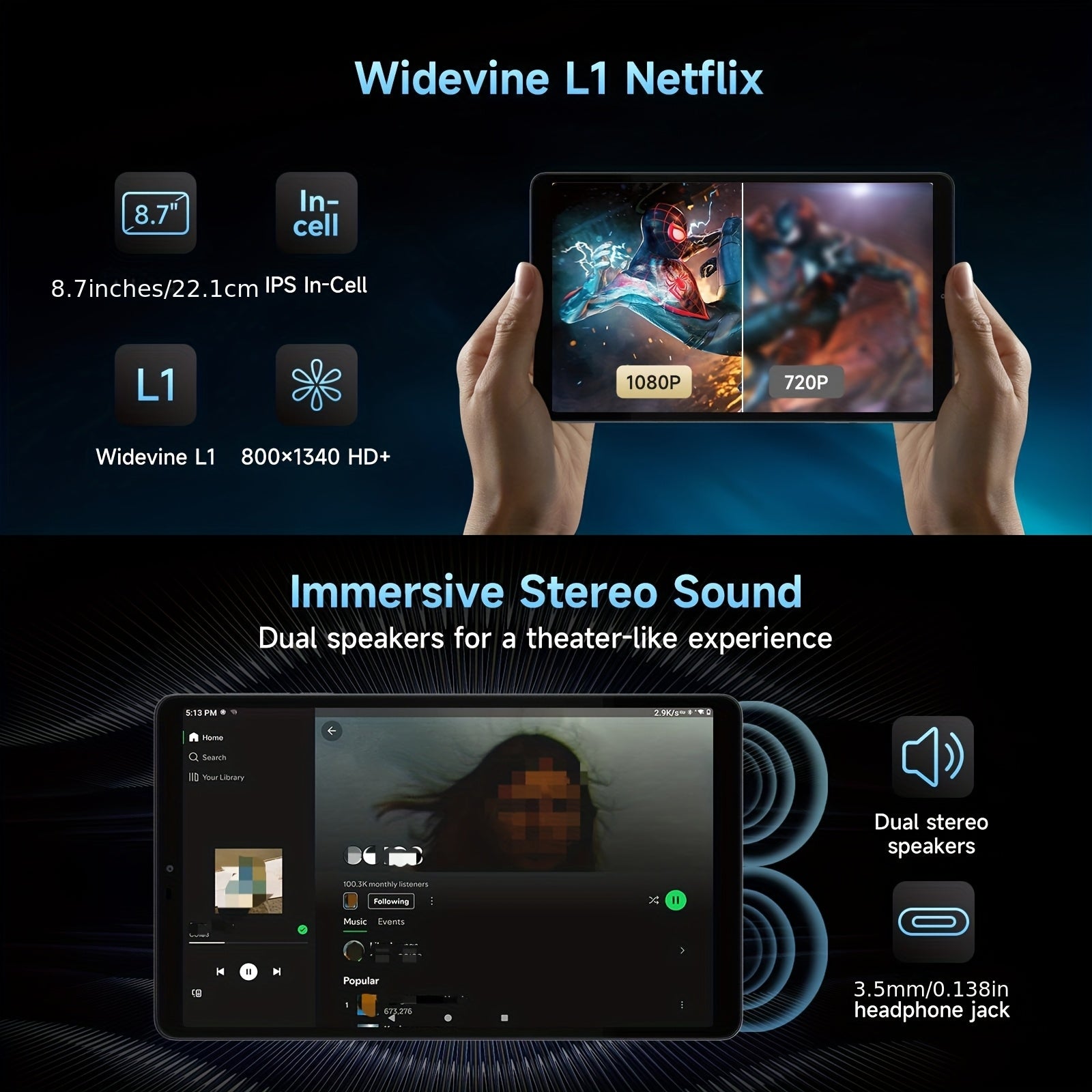 ALLDOCUBE iPlay 60 mini tablet 8.68 inch Android 15 Pad 90Hz display 4G LTE & GPS Widevine L1 12GB(4+8) RAM + 64GB ROM support expandable to 512GB Octa-Core Unisoc T606 CPU dual speakers lightweight