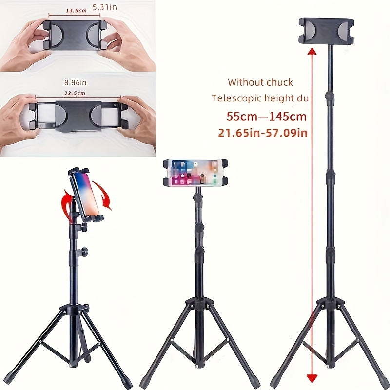 Iron Adjustable Tripod Stand Tablet Holder, Universal Tablet Mount with Telescopic Height for Live Streaming and Recording