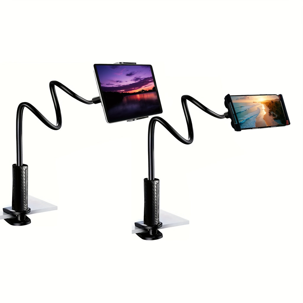 1 Upgraded Heavy-Duty Tablet & Phone Bedside Stand, Lazy Goose Neck Holder. 3D Rotating Long Arm Nightstand Mount for Phones and iPads. Universal Bracket for Online Classes Live Streaming