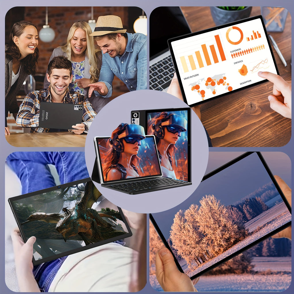 ZIOVO Newest Z168 10.1" 2-in-1 Tablet - FHD IPS Touch Screen, 22GB RAM (8GB+14GB Extended)+128GB ROM, With Case+Keyboard+Mouse+OTG, 2.0GHz Octa-Core, 8000mAh, Wi-Fi 6 & BT 5.0, 5+8MP Dual Camera, USB-C Port, Parental Control,