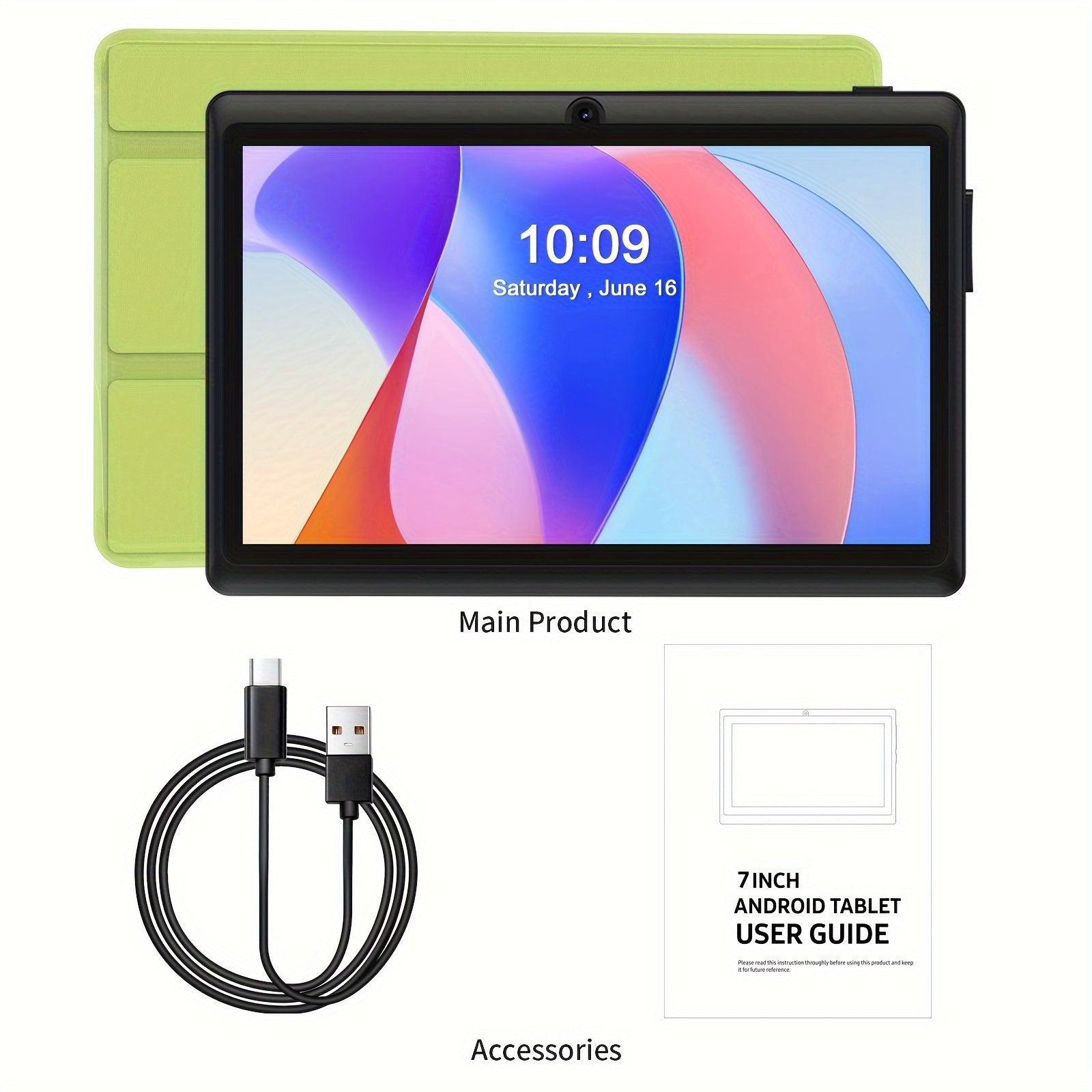 PRITOM 7-Zoll-Android-13-Tablet mit Schutzhülle, 4 GB (2 GB + 2 GB erweitert), 32 GB ROM mit Quad-Core-Prozessor, Unterstützung für Speicherkarten, 1 TB Erweiterung, HD-IPS-Display, zwei Kameras, zwei WLAN (2,4 G + 5 G), T