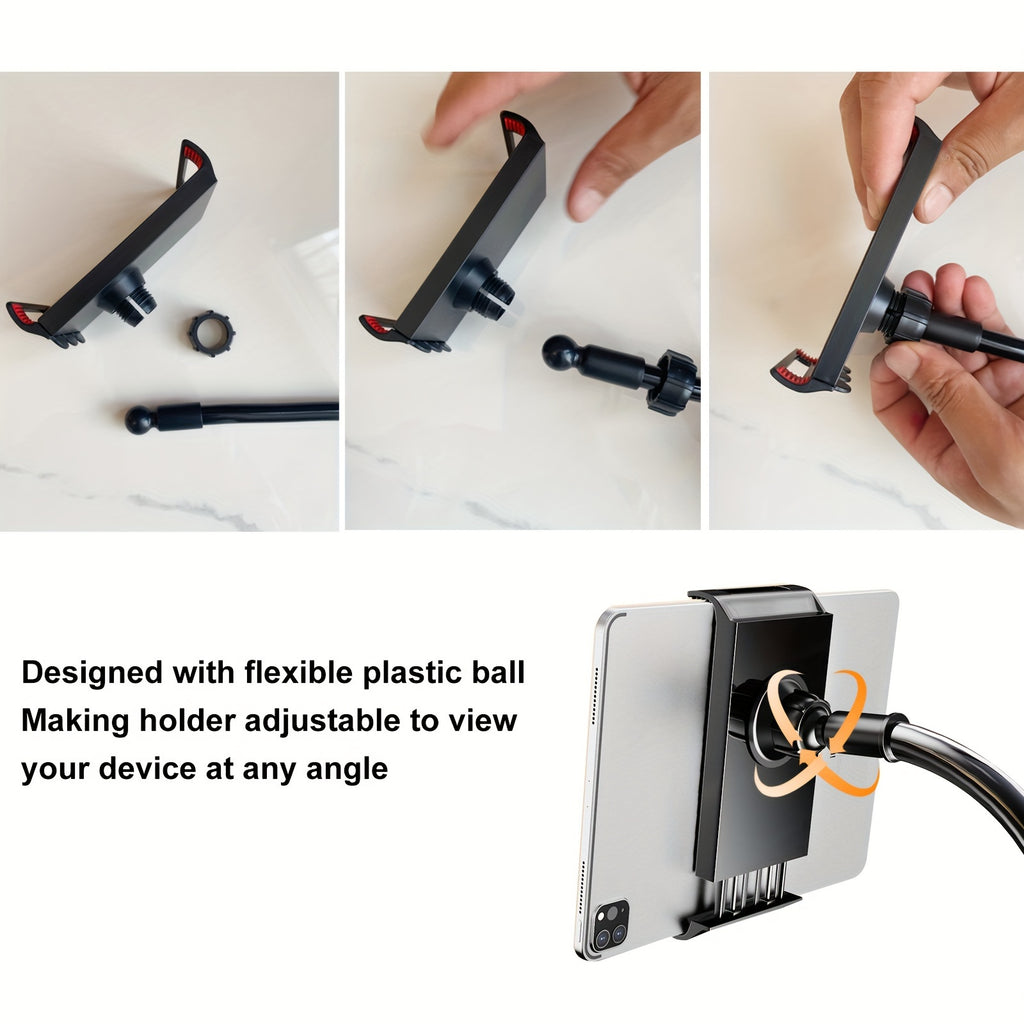 1 Upgraded Heavy-Duty Tablet & Phone Bedside Stand, Lazy Goose Neck Holder. 3D Rotating Long Arm Nightstand Mount for Phones and iPads. Universal Bracket for Online Classes Live Streaming