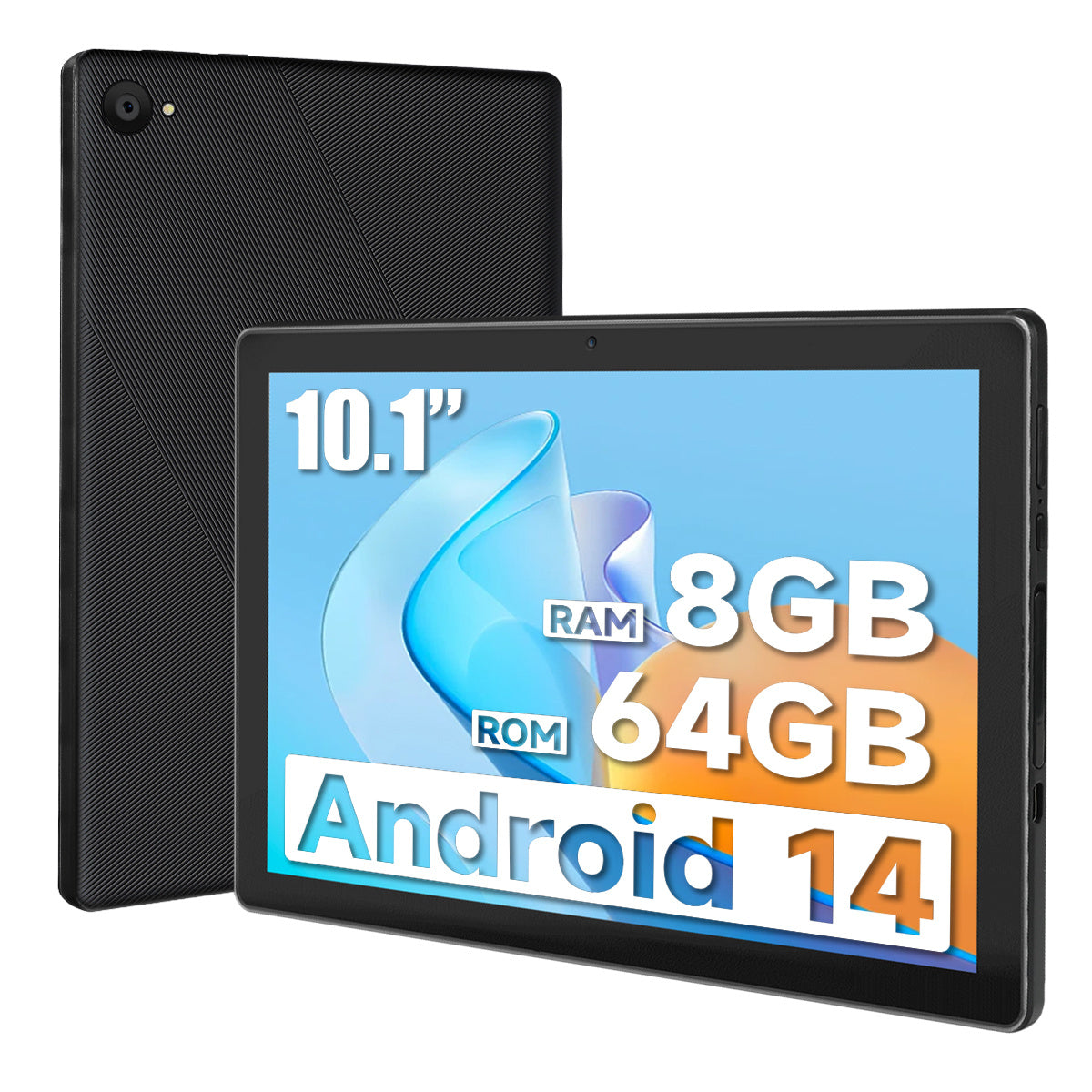 10.1 Inch Android 14 Tablet, Android Tablet, 8 (3+5)GB RAM, 64GB ROM, Expandable to 1TB, Octa-Core, Gray laptop Bag, Wireless Keyboard, Mouse, Folding Case, Stylus without electricity,HD Display, 5MP+8MP Dual Cameras, 1280*80