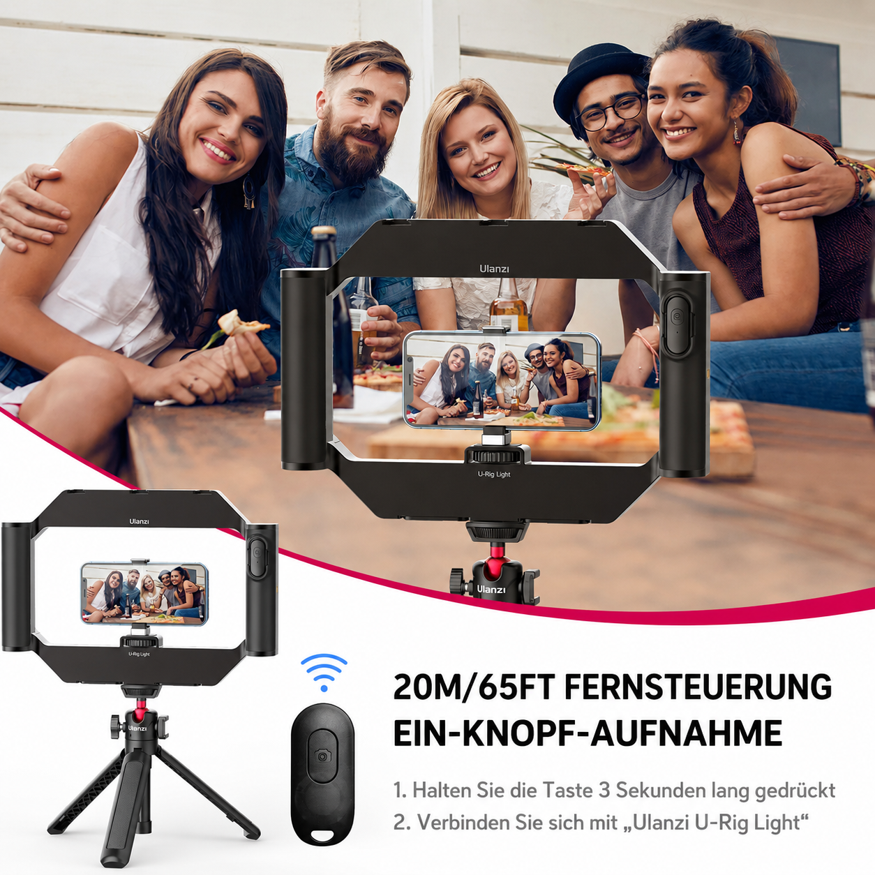U-Rig Light™ Vlog Rig mit LED-Licht & Bluetooth-Fernauslöser